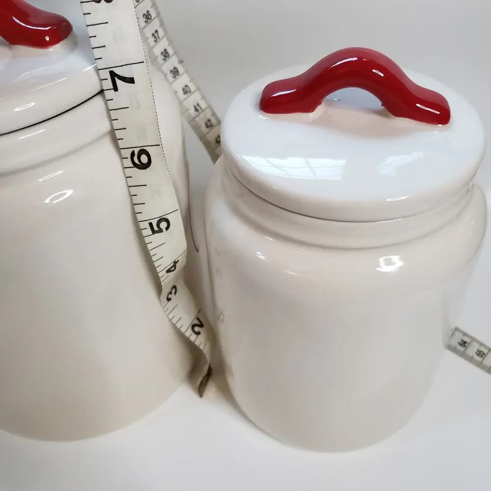Rae Dunn NWOT Set of 2 Joy & Cheer Food Storage Kitchen Canisters Red & White
